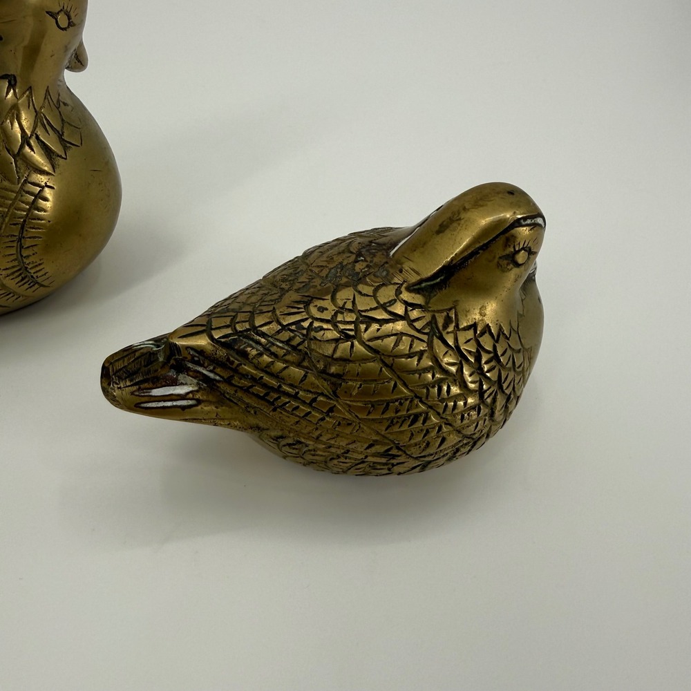 Vintage Brass Mid Century Pair Figurines Quail Partridge Mandarin Duck Pair - Picture 5 of 10
